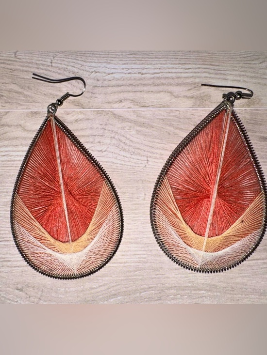 Jewelry - Threadwork Teardrop Earrings in Rust & Cream